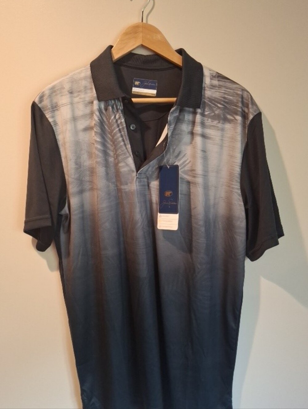 Nicklaus Mens Medium Palm Tree Fade Polo Shirt - Black/Gray